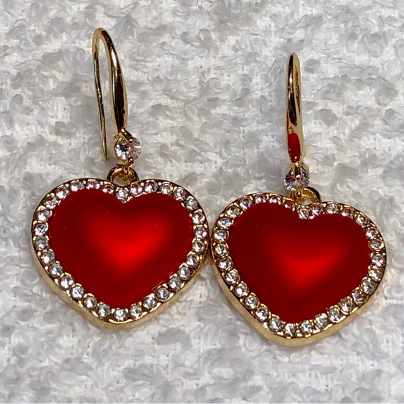 925 Silver with plated gold Pretty red heart  earrings —-NWOT - Picture 6 of 13
